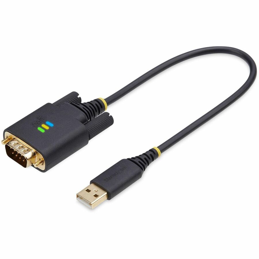 StarTech.com 1ft (30cm) USB to Serial Adapter Cable, COM Retention, FTDI, DB9 RS232, Interchangeable DB9 Nuts/Screws, Windows/macOS/Linux — 1P1FFC-USB-SERIAL