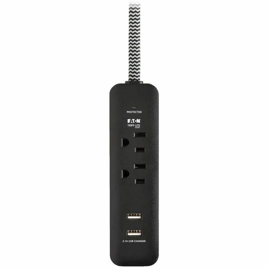 Eaton Tripp Lite Series 2-Outlet Surge Protector with 2 USB Ports (2.1A Shared) - 6 ft. Cord, 5-15P Plug, 450 Joules, Black — TLP206USB