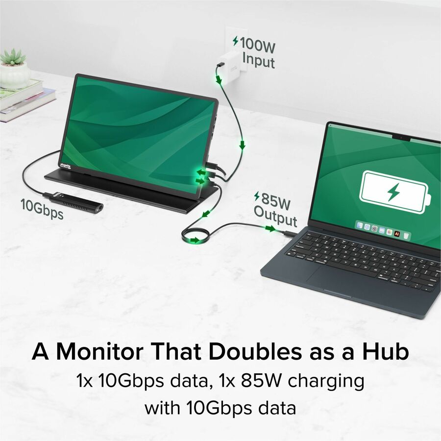 Plugable USB C Portable Monitor 15.6 Inch, 100W Pass-Through Charging for Your Laptop Smartphone Tablet — USBC-PDMON
