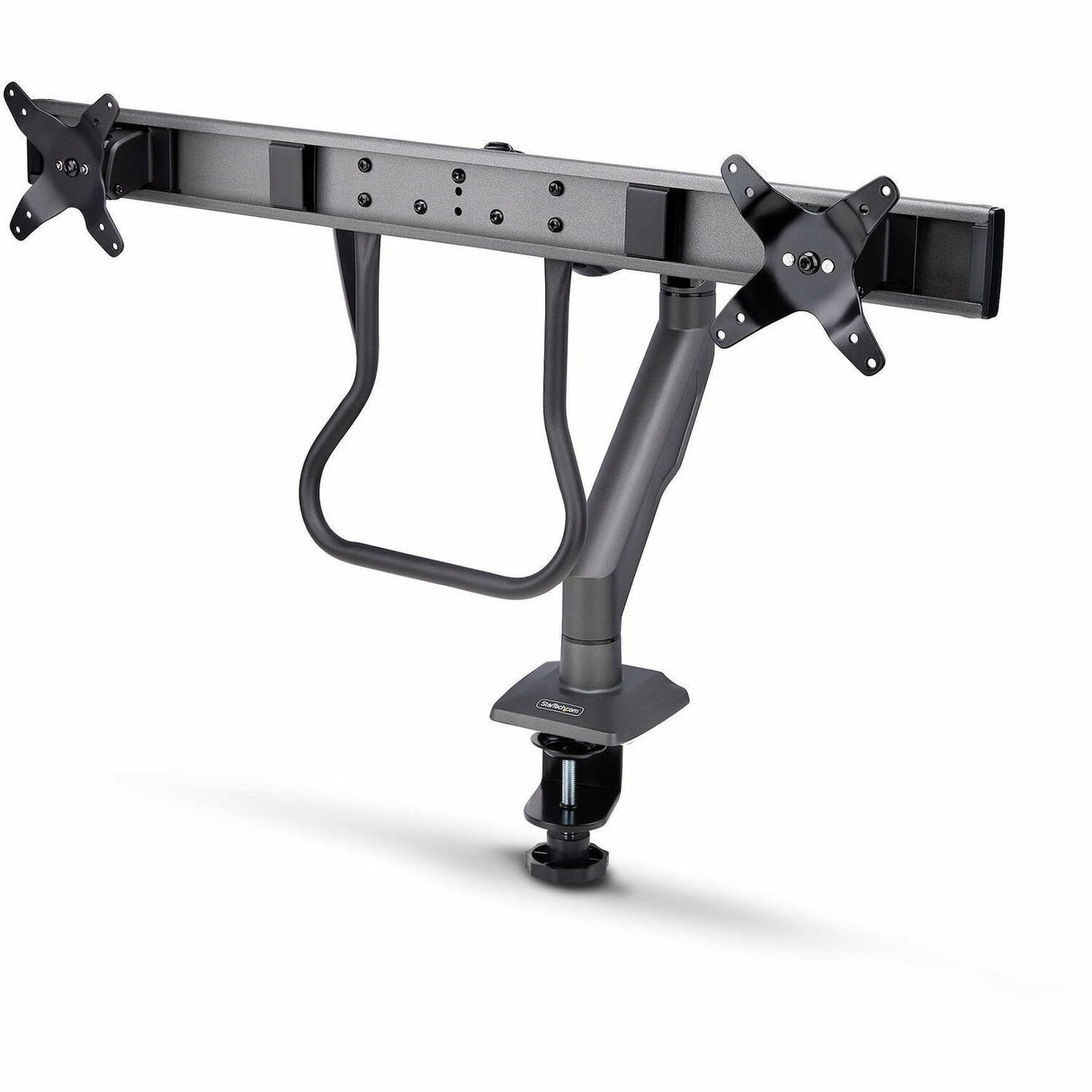 StarTech.com Desk Mount Dual Monitor Arm w/Crossbar, Up To 27" Display, VESA 75x75/100x100, Max 33lb/15kg, C-Clamp, Mechanical Spring, TAA — H2M1AS2-MONITOR-ARM