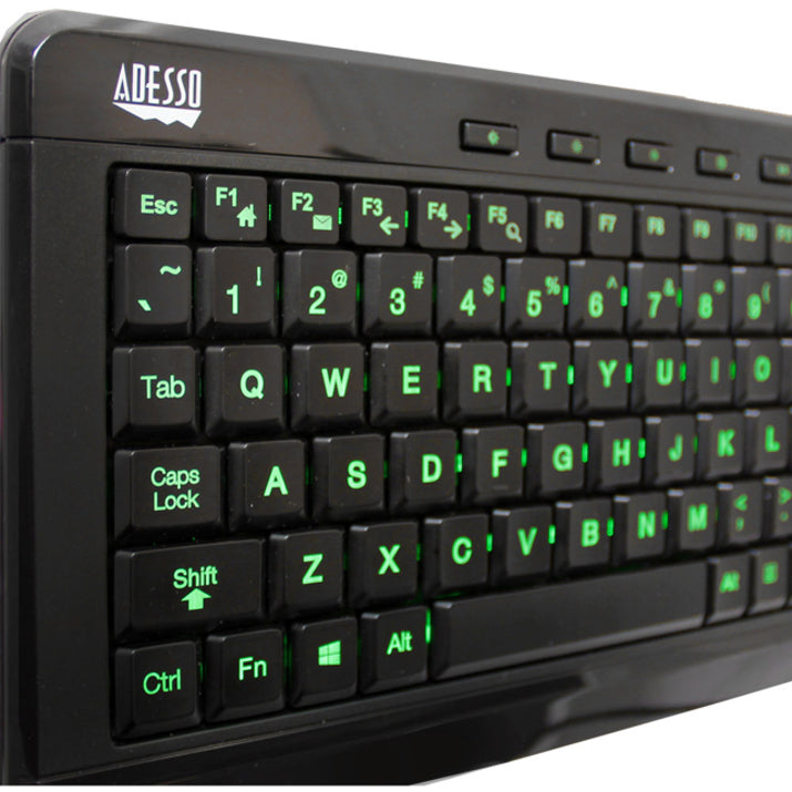 Adesso 3-Color Illuminated Compact Multimedia Keyboard — AKB-120EB