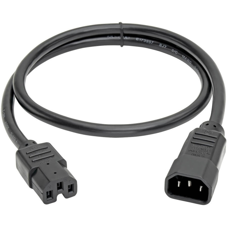 Eaton Tripp Lite Series Power Cord C14 to C15 - Heavy-Duty, 15A, 250V, 14 AWG, 3 ft. (0.91 m), Black — P018-003