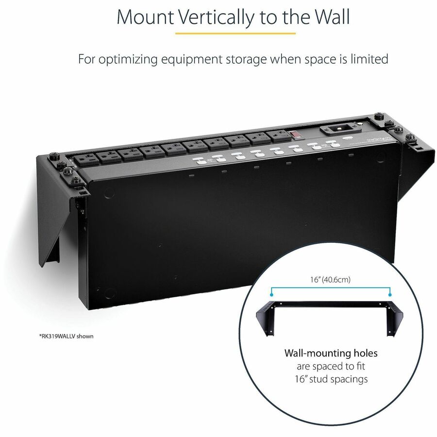 StarTech.com 3U 19" Wall Mount Vertical Rack Bracket, Patch Panel Wall Mount Bracket for AV/IT Equipment, 3U Rack for Cabinet/Server Room — RK319WALLV