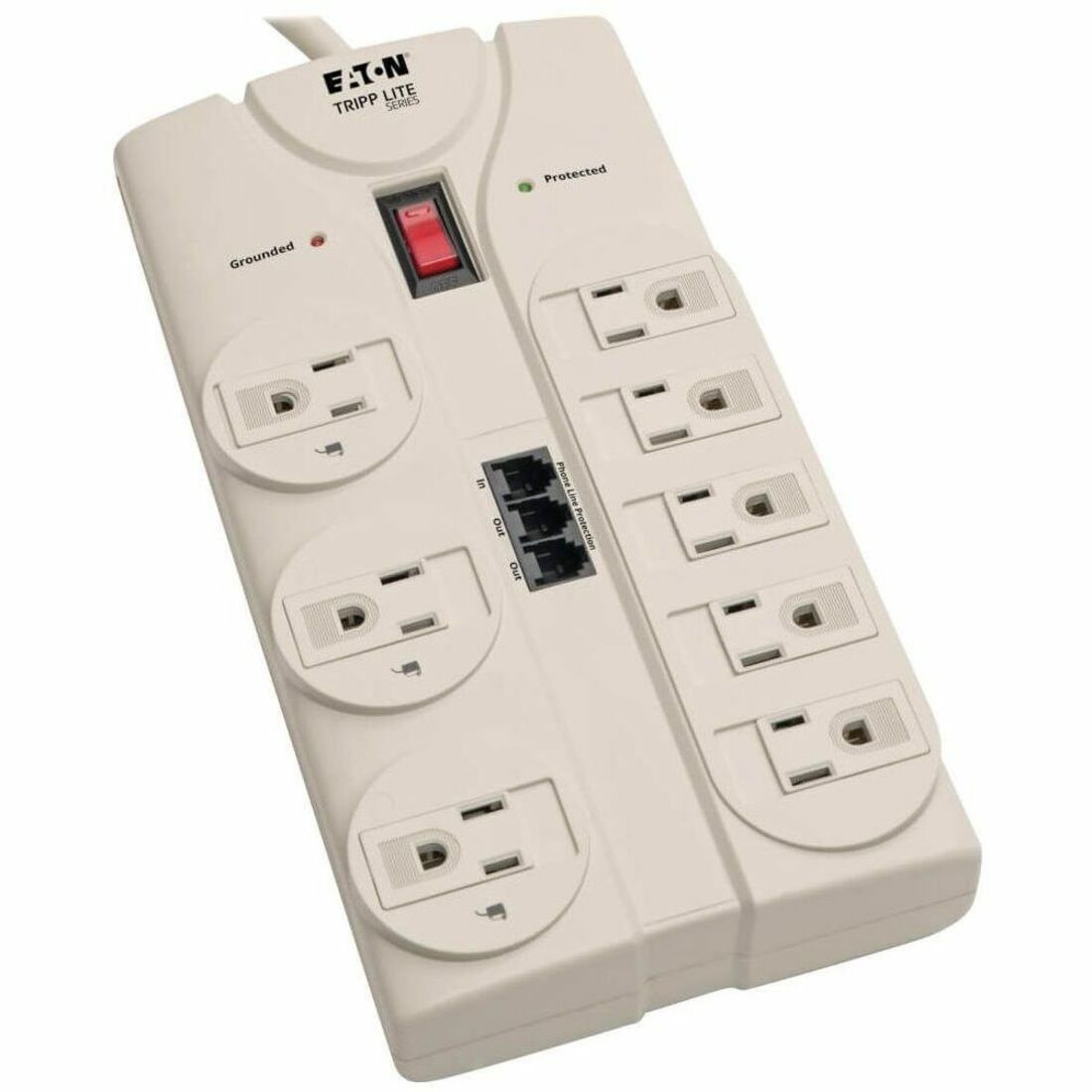 Eaton Tripp Lite Series Protect It! 8-Outlet Computer Surge Protector, 8 ft. (2.43 m) Cord, 2160 Joules, Tel/Modem/Fax Protection — TLP808TEL