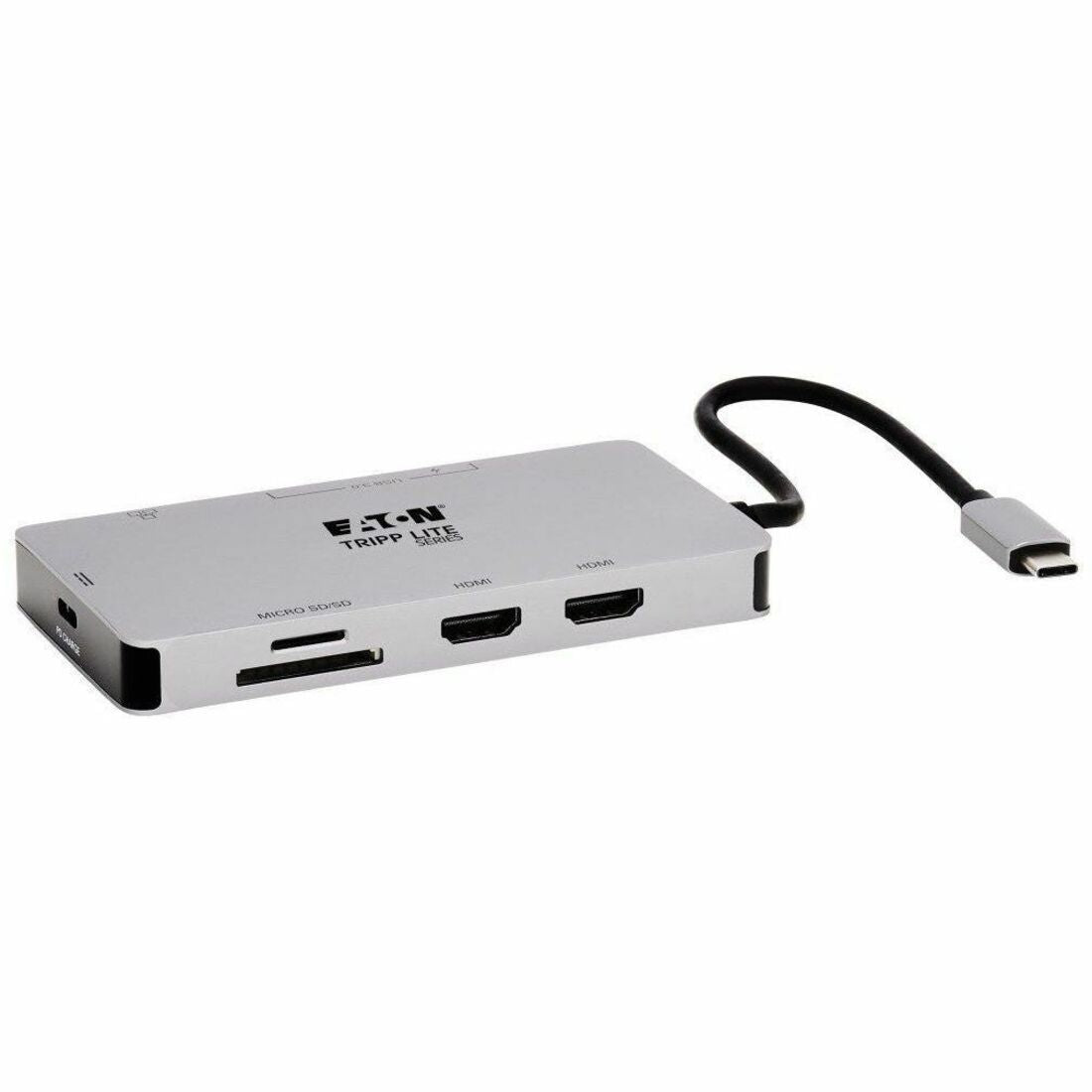Eaton Tripp Lite Series USB-C Dock, Dual Display - 4K 60 Hz HDMI, USB 3.x (5Gbps) Hub Ports, GbE, Memory Card, 100W PD Charging, Gray — U442-DOCK8G-GG