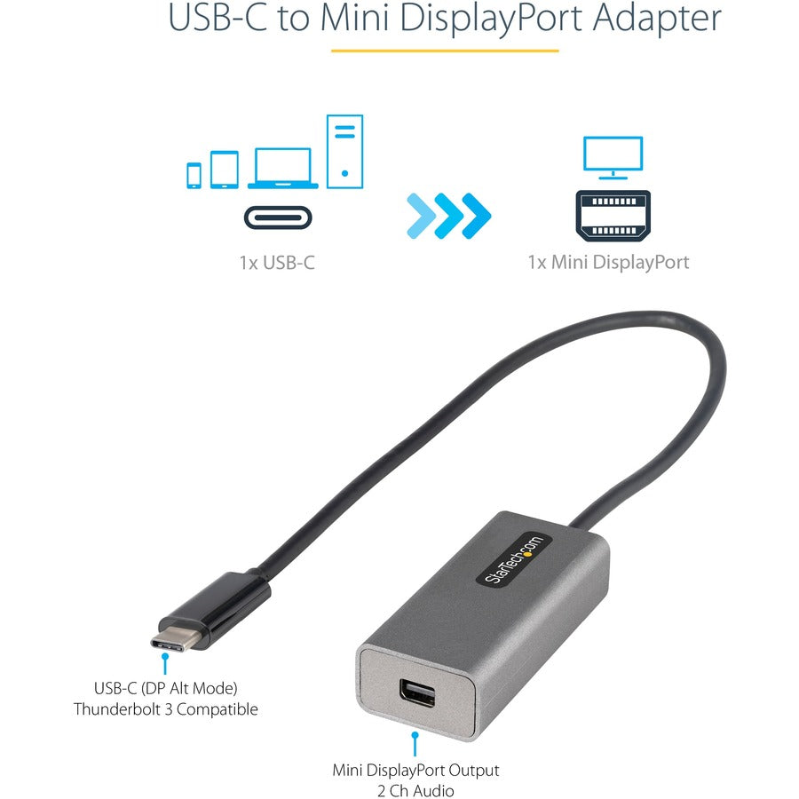 StarTech.com USB C to Mini DisplayPort Adapter, 4K 60Hz USB-C to mDP Adapter Dongle, USB Type-C to Mini DP Video Converter, w/ 12" Cable — CDP2MDPEC