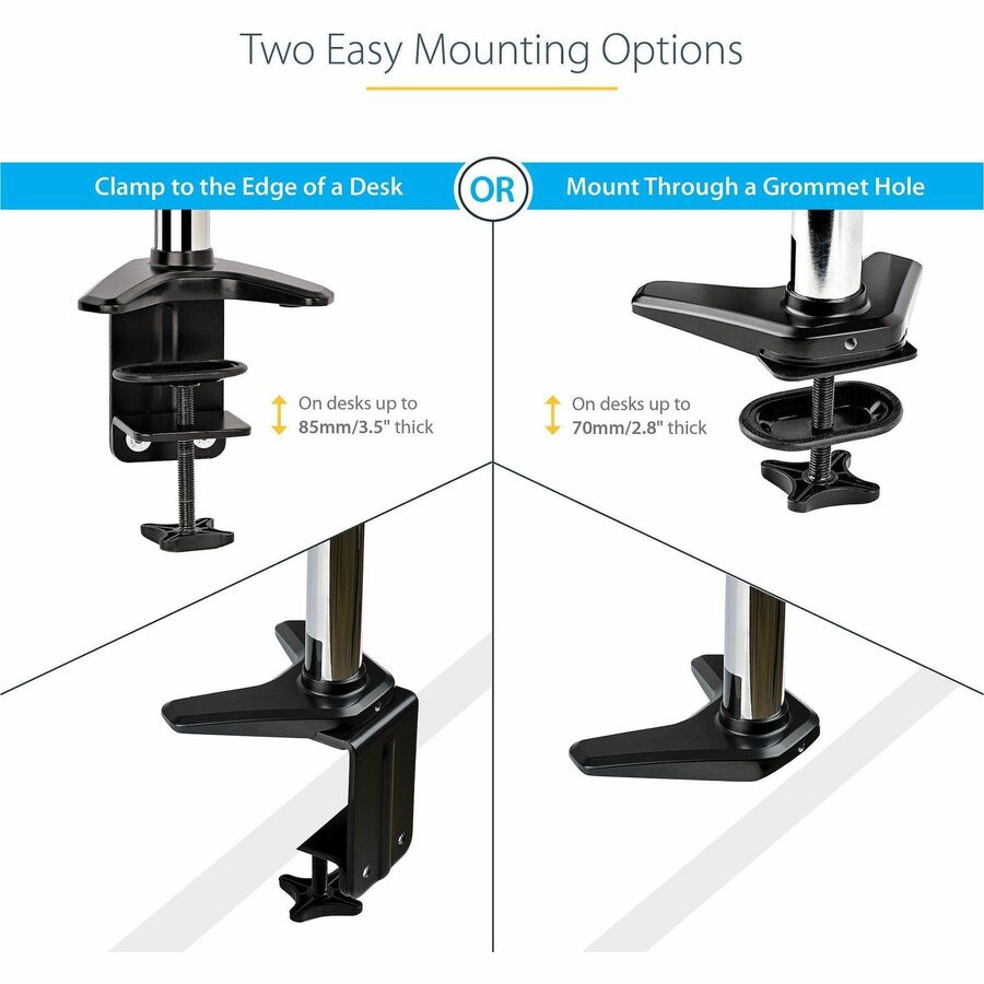 StarTech.com Desk Mount Monitor Arm for Single VESA Display 49"(17.6lb/8kg), Full Motion Articulating & Height Adjustable, C-Clamp/Grommet — ARMPIVOTE2