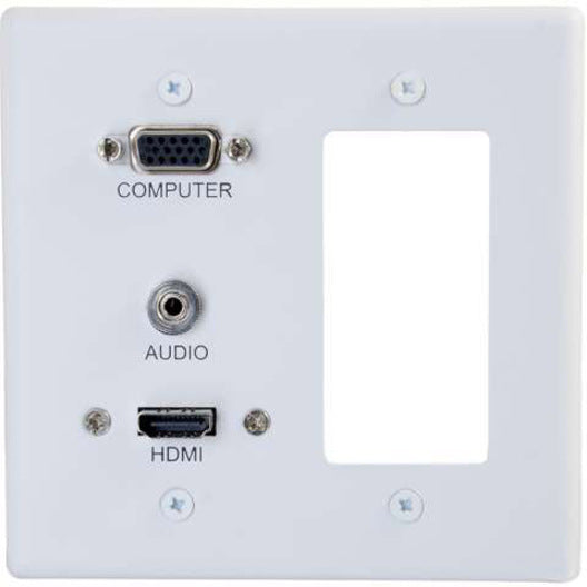 C2G Decorative Dual Gang VGA, 3.5mm Audio and HDMI Wall Plate White — 39877