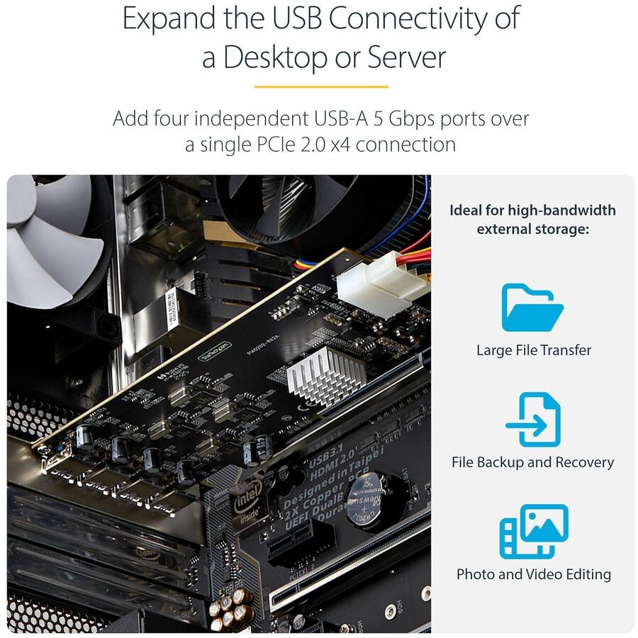 StarTech.com 4-Port USB PCIe Card, USB 3.2 5Gbps, PCI Express Expansion Card with 4x Independent USB Controllers, 4x USB-A Ports — P5Q4A-USB-CARD