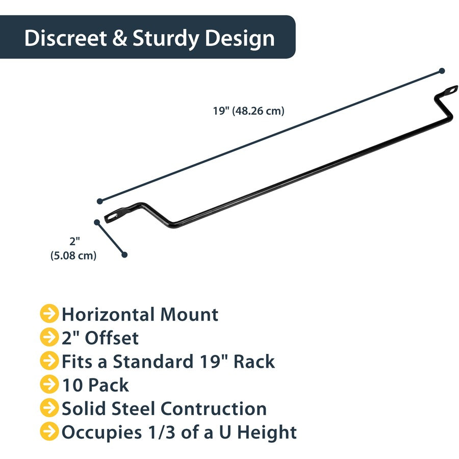 StarTech.com Horizontal Cable Lacing Bars with 2 in. Offset for Racks - Horizontal Cable Manager - 10 Pack — CMLB102
