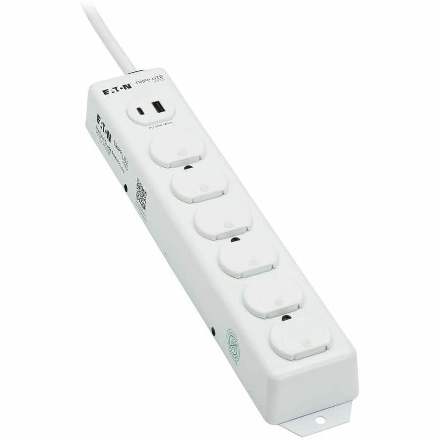 Eaton Tripp Lite Series Safe-IT UL 1363 Medical-Grade Power Strip, 6 Hospital-Grade Outlets, USB Charging, Safety Covers, Antimicrobial, 2 ft. Cord — PS-602-HGUSB