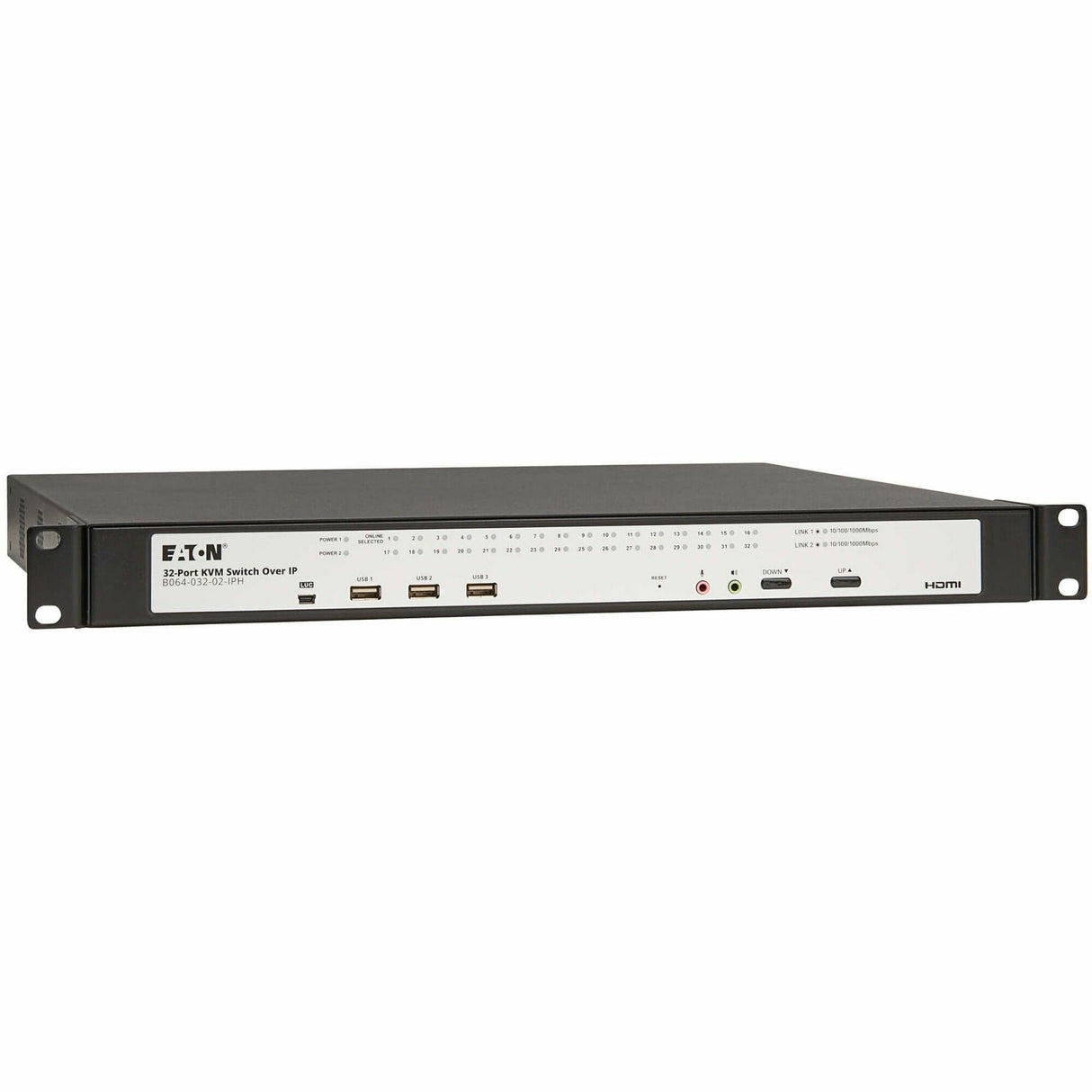 Eaton 32-Port Cat5e KVM over IP Switch - Virtual Media, 2 Remote/1 Local User, HDMI Output, 1U Rack-Mount, TAA — B064-032-02-IPH