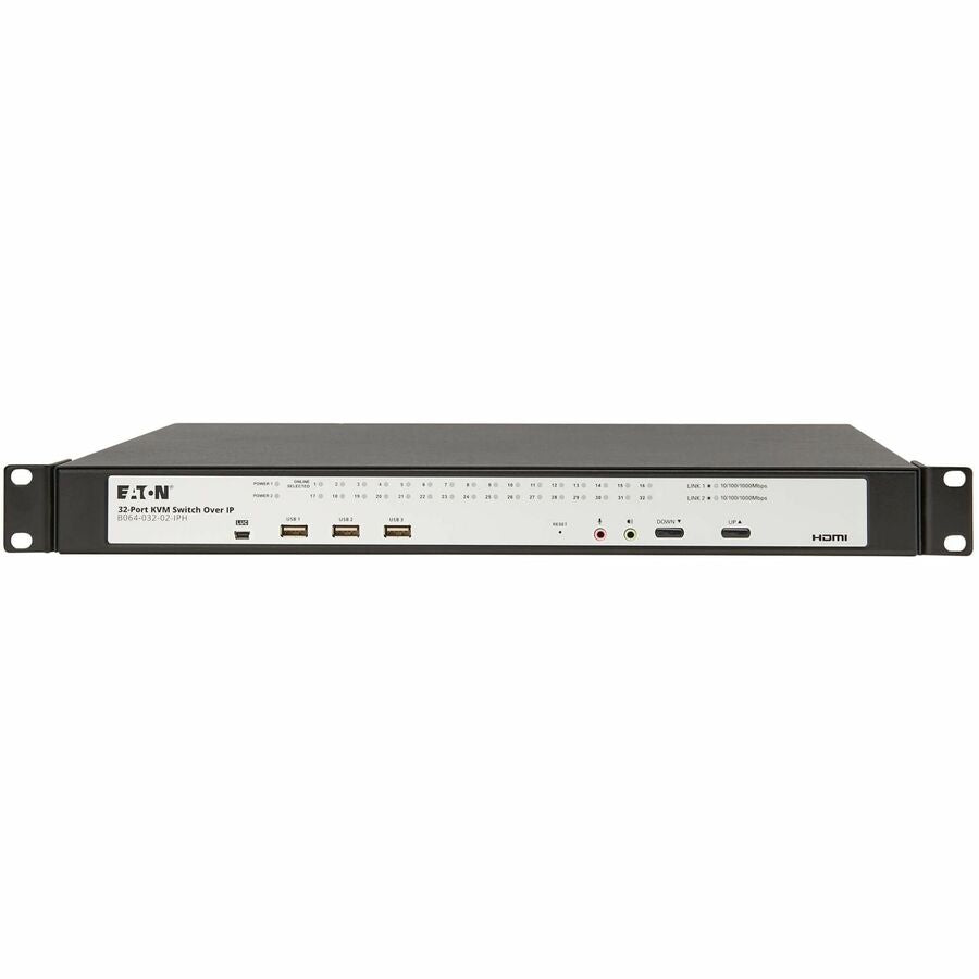 Eaton 32-Port Cat5e KVM over IP Switch - Virtual Media, 2 Remote/1 Local User, HDMI Output, 1U Rack-Mount, TAA — B064-032-02-IPH
