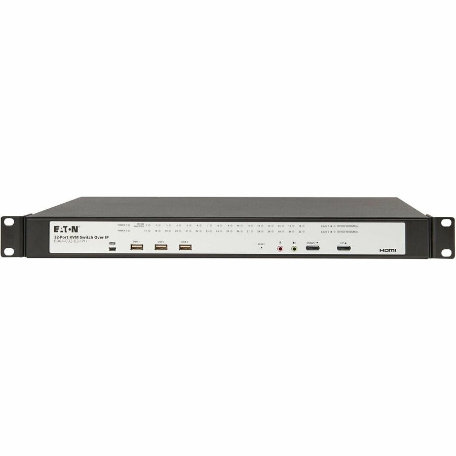 Eaton 32-Port Cat5e KVM over IP Switch - Virtual Media, 1 Remote/1 Local User, HDMI Output, 1U Rack-Mount, TAA — B064-032-01-IPH