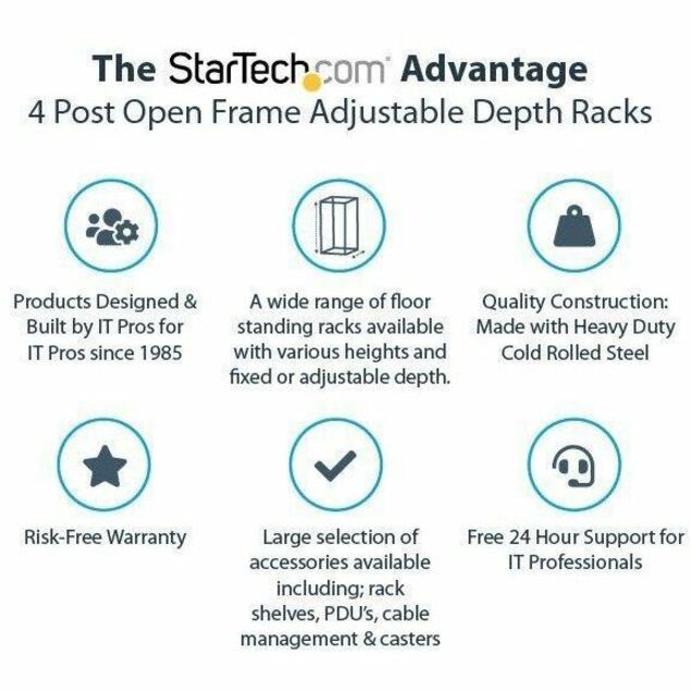 StarTech.com 4-Post 12U Mobile Open Frame Server Rack, 19" Network Rack with Casters, Rolling Rack for Computer/AV/Data/IT Equipment — 4POSTRACK12U