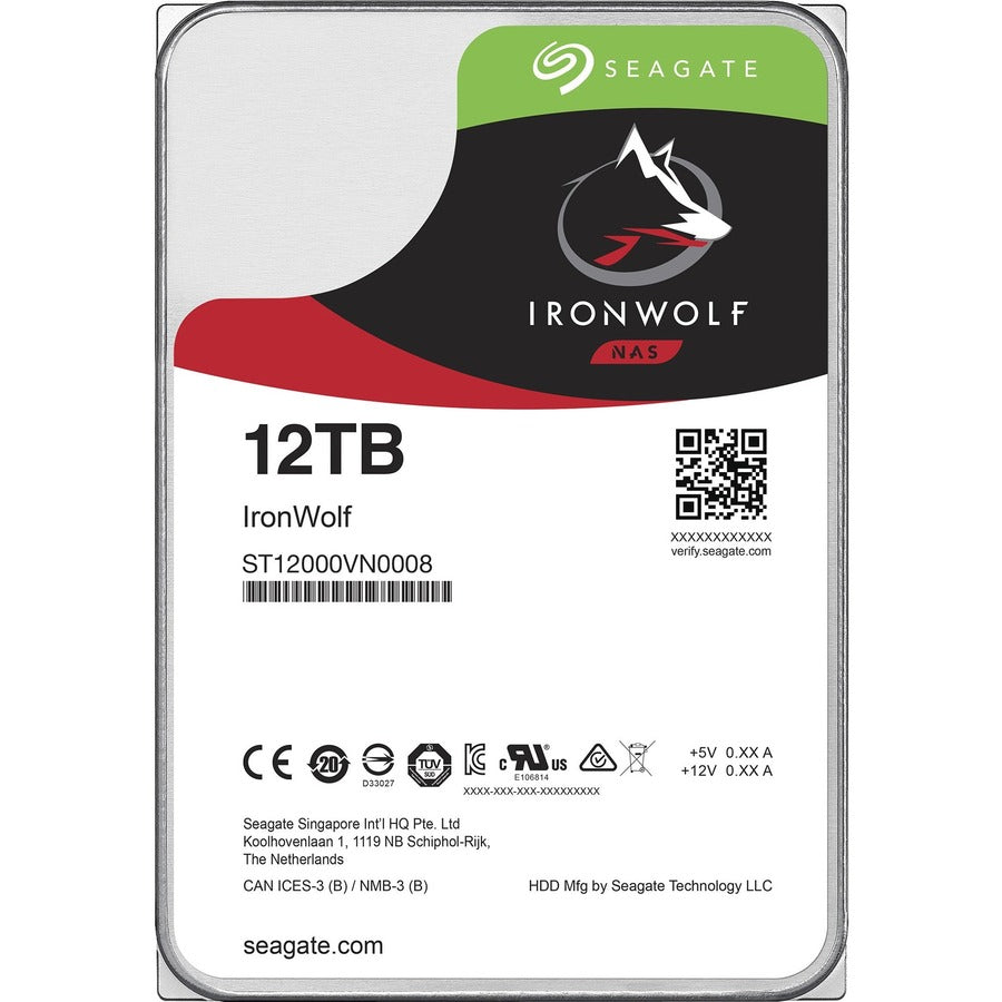 Seagate IronWolf ST12000VN0008 12 TB Hard Drive - 3.5" Internal - SATA (SATA/600) - Conventional Magnetic Recording (CMR) Method — ST12000VN0008