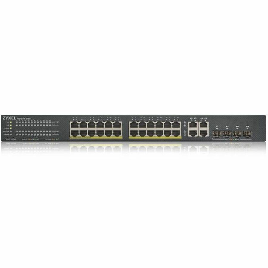ZYXEL GS1920-24HPv2 24-Port Gigabit Smart Nebula Cloud Managed PoE Switch | 24 PoE+ Ports at 375W with 4 SFP Uplinks | TAA Compliant — GS1920-24HPv2