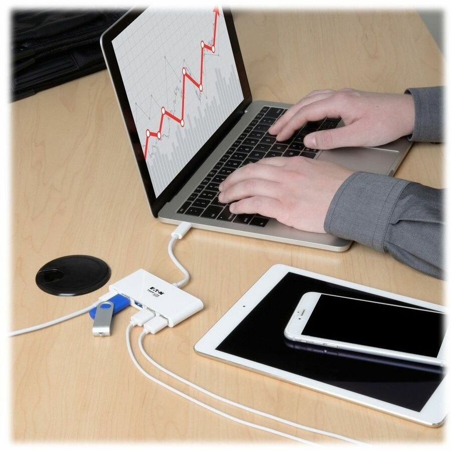 Eaton Tripp Lite Series 4-Port USB-C Hub, USB 3.x (5Gbps), 4x USB-A Ports, 60W PD Charging, White — U460-004-4A-C