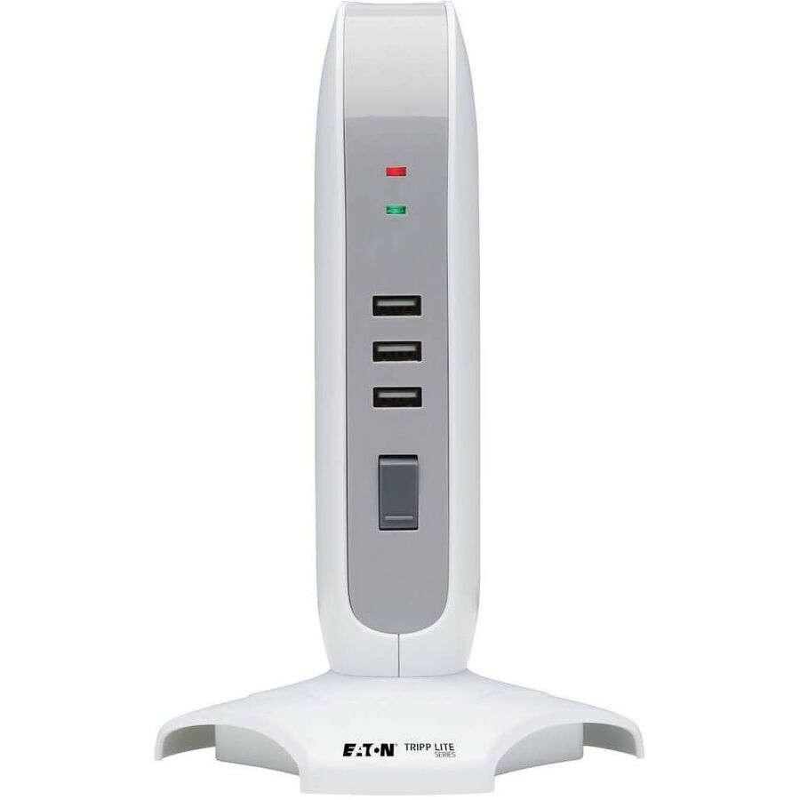 Eaton Tripp Lite Series 5-Outlet Surge Protector Tower, 3x USB Ports (3.1A Shared), 6 ft. Cord, 5-15P Plug, 1200 Joules, White — TLP66USB