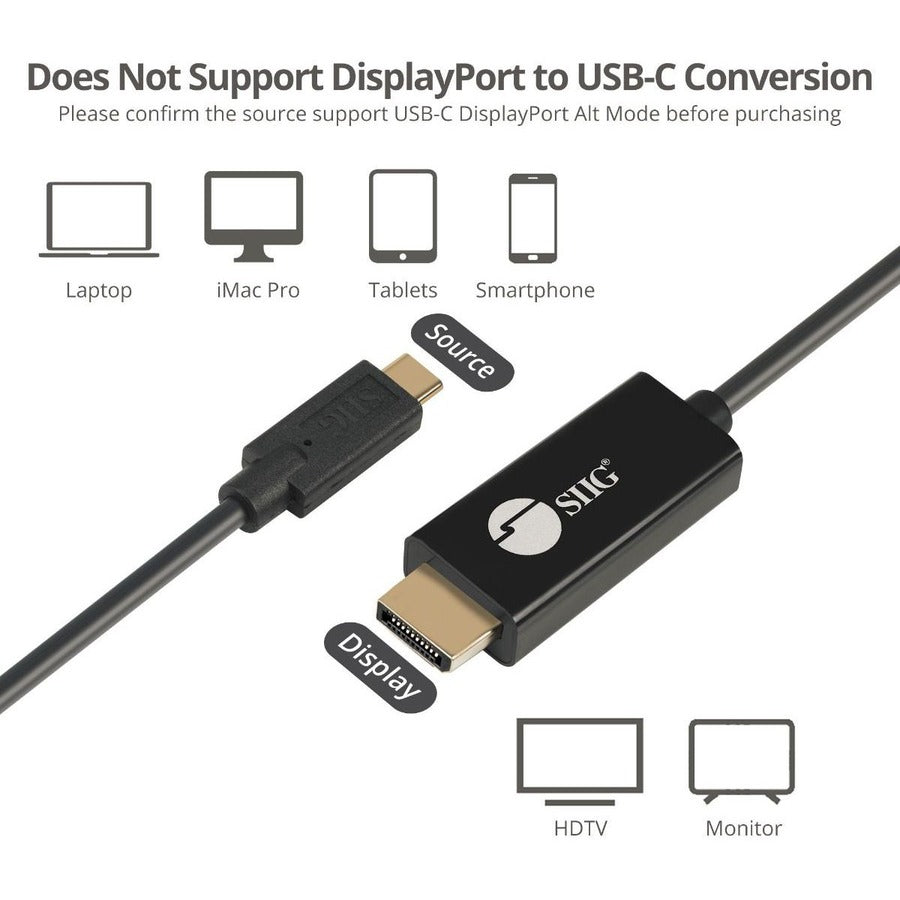 SIIG USB-C to DisplayPort Active Cable 4K 60Hz HDR - 2M — CB-TC0K11-S1