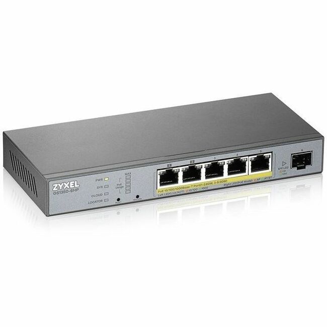 ZYXEL GS1350-6HP 5-Port Gigabit Smart Nebula Cloud Managed PoE Switch | 3 PoE+ / 2 PoE++ Ports at 60W with 1 SFP Uplink — GS1350-6HP