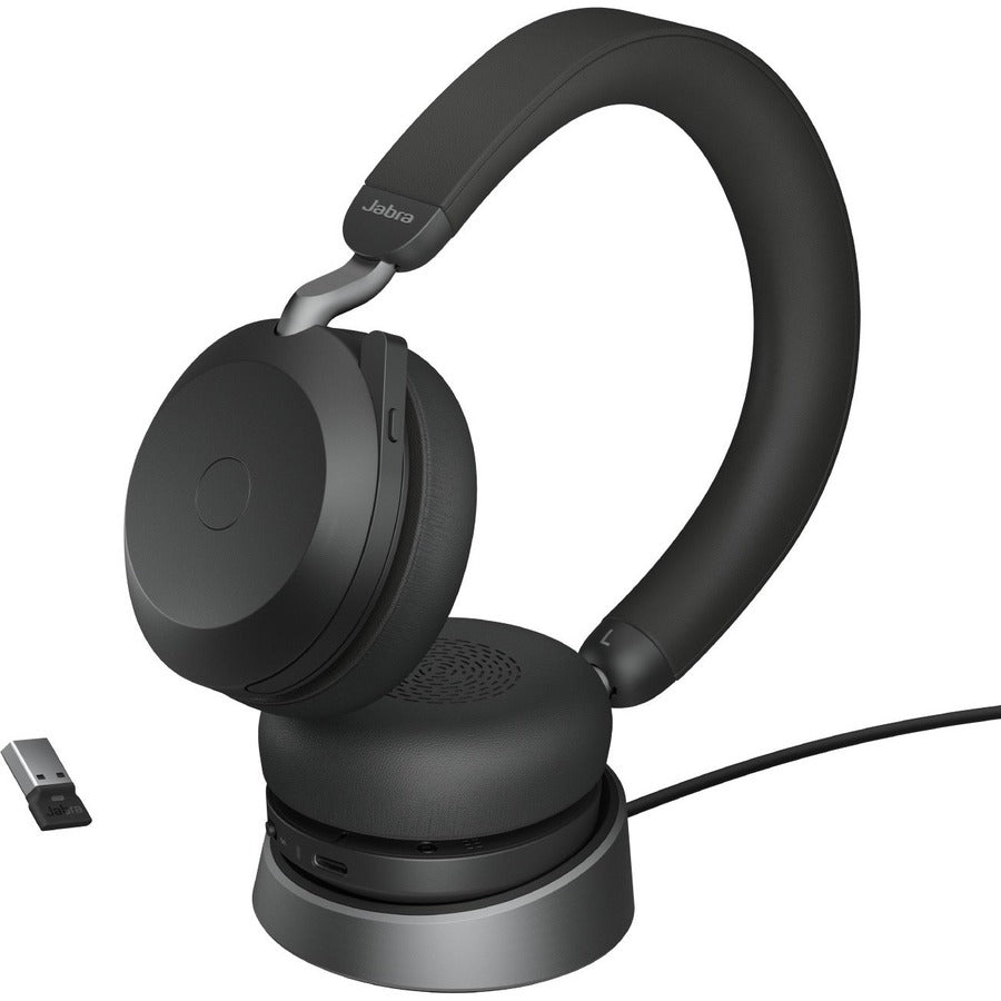 Jabra Evolve2 75 Wireless On-ear Stereo Headset - USB-A - Unified Communication - Black - Binaural - Ear-cup - 3000 cm - Bluetooth - 20 Hz to 20 kHz - MEMS Technology Microphone - Noise Cancelling — 27599-989-999