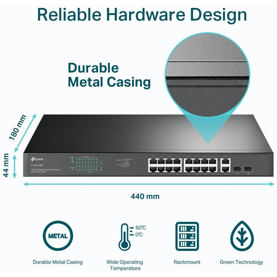 TP-Link TL-SG1218MP - 18-Port Gigabit Rackmount Switch with 16 PoE+ — TL-SG1218MP