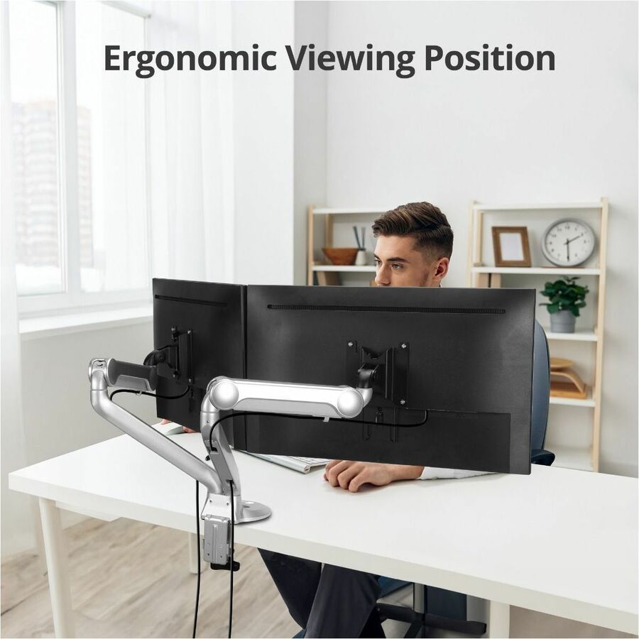 SIIG MTPRO Desk Mount Dual Gas Spring Monitor Arm - up to 32" Display - Max. Load 19.8 lbs - VESA 75 & 100mm — CE-MT3X11-S1