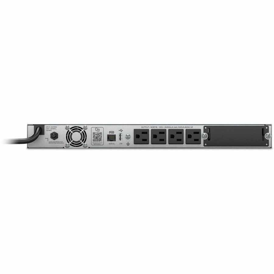 APC Smart-UPS, Line Interactive, 1000 VA, LCD, Rackmount 1U, 120V, 4x NEMA 5-15R outlet, USB, AVR, Short Depth — SMT1000RM1U