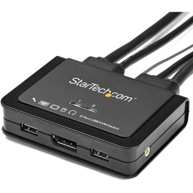 StarTech.com 2 Port DisplayPort KVM Switch - 4K 60Hz - UHD DP 1.2 USB KVM Switch w/ 4ft Cables & Audio - Bus Powered & Remote Switching — SV211DPUA4K