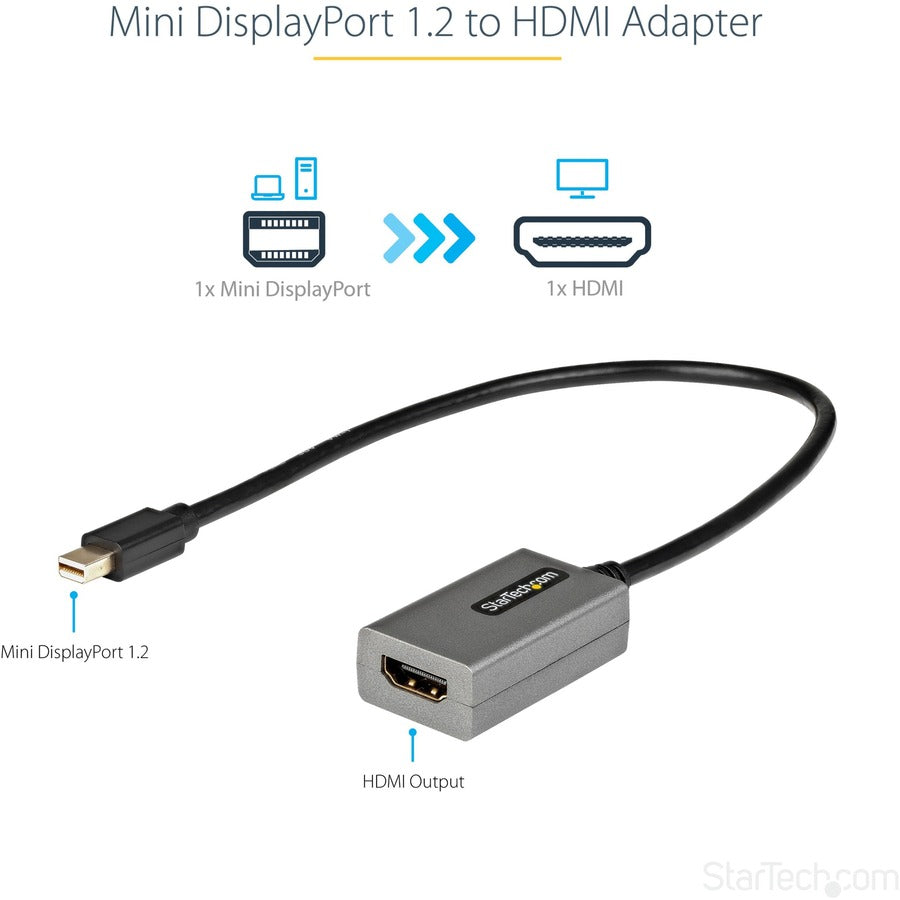 StarTech.com Mini DisplayPort to HDMI Adapter, mDP to HDMI Adapter Dongle, 1080p, Mini DP 1.2 to HDMI Video Converter, 12" Long Cable — MDP2HDEC