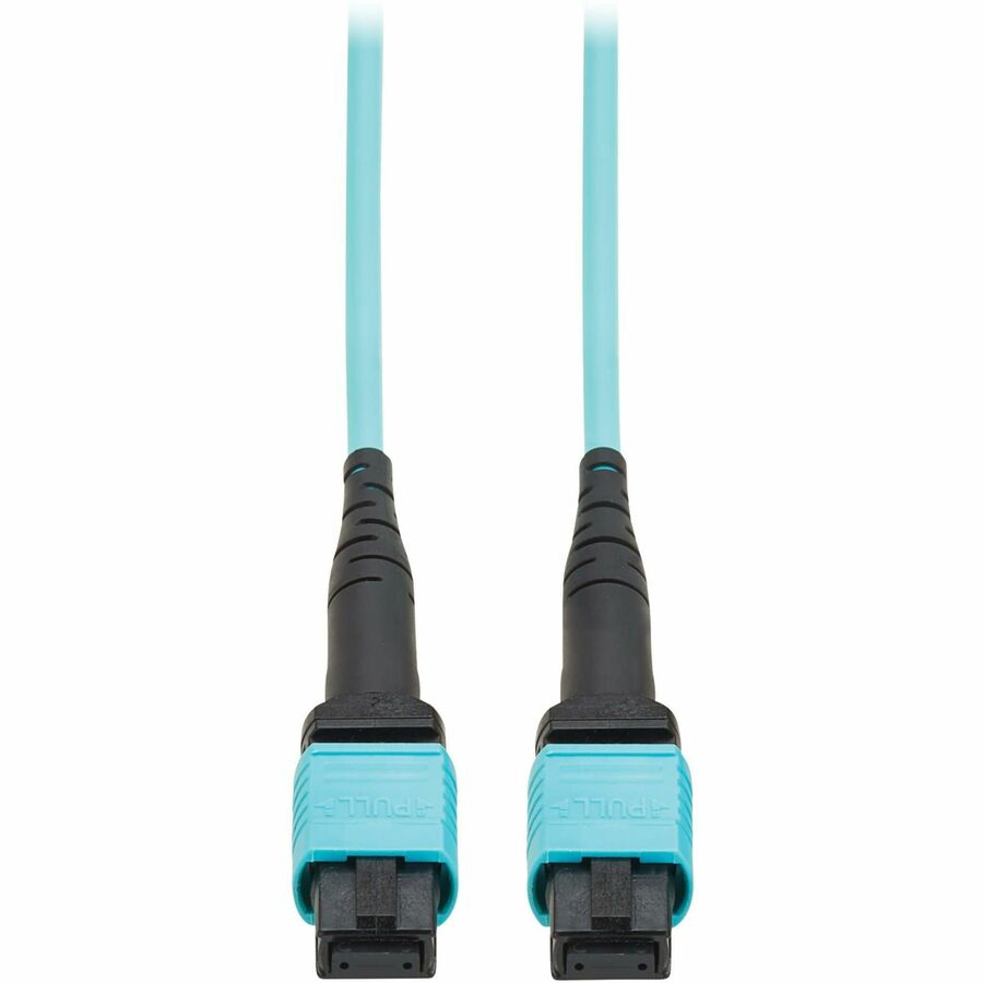 Eaton Tripp Lite Series 100G Multimode 50/125 OM4 Fiber Optic Cable (12F MPO/MPO-PC F/F), Type-A Polarity, OFNP, Aqua, 1 m (3.3 ft.), TAA — N845A-01M-12TAA