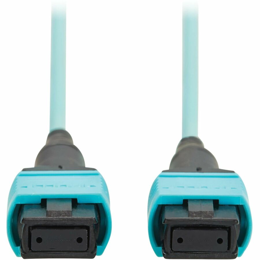Eaton Tripp Lite Series 100G Multimode 50/125 OM4 Fiber Optic Cable (12F MPO/MPO-PC F/F), Type-A Polarity, OFNP, Aqua, 1 m (3.3 ft.), TAA — N845A-01M-12TAA