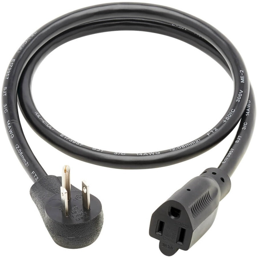 Eaton Tripp Lite Series Power Extension Cord, Right-Angle NEMA 5-15P to NEMA 5-15R - Heavy-Duty, 15A, 120V, 14 AWG, 3 ft. (0.91 m), Black — P024-003-15D