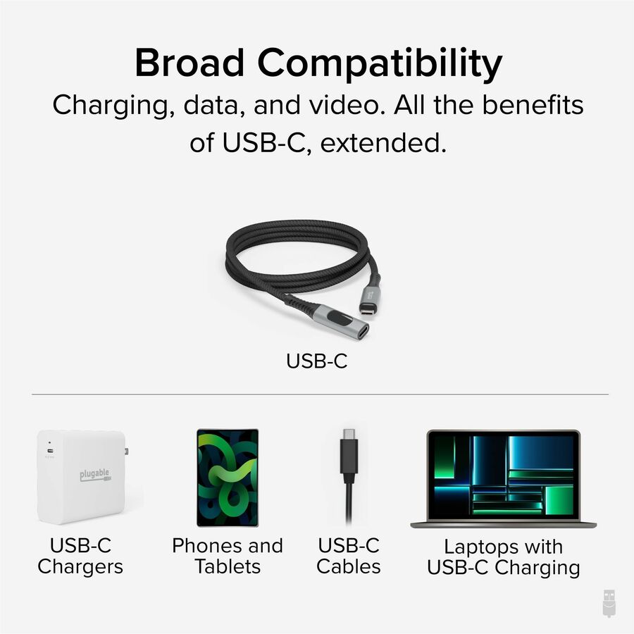 Plugable USB C Extension Cable 3.3 Ft, Digital Power Meter Tester for Monitoring USB-C Connections — USBC-METER3-1MF