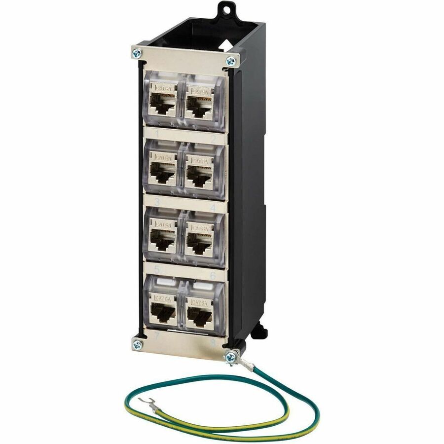Eaton Tripp Lite Series 8-Port Metal Shielded DIN-Rail Mount Preloaded Keystone Patch Panel with Grounding, Black/Silver, TAA — N063-008-6A-SH