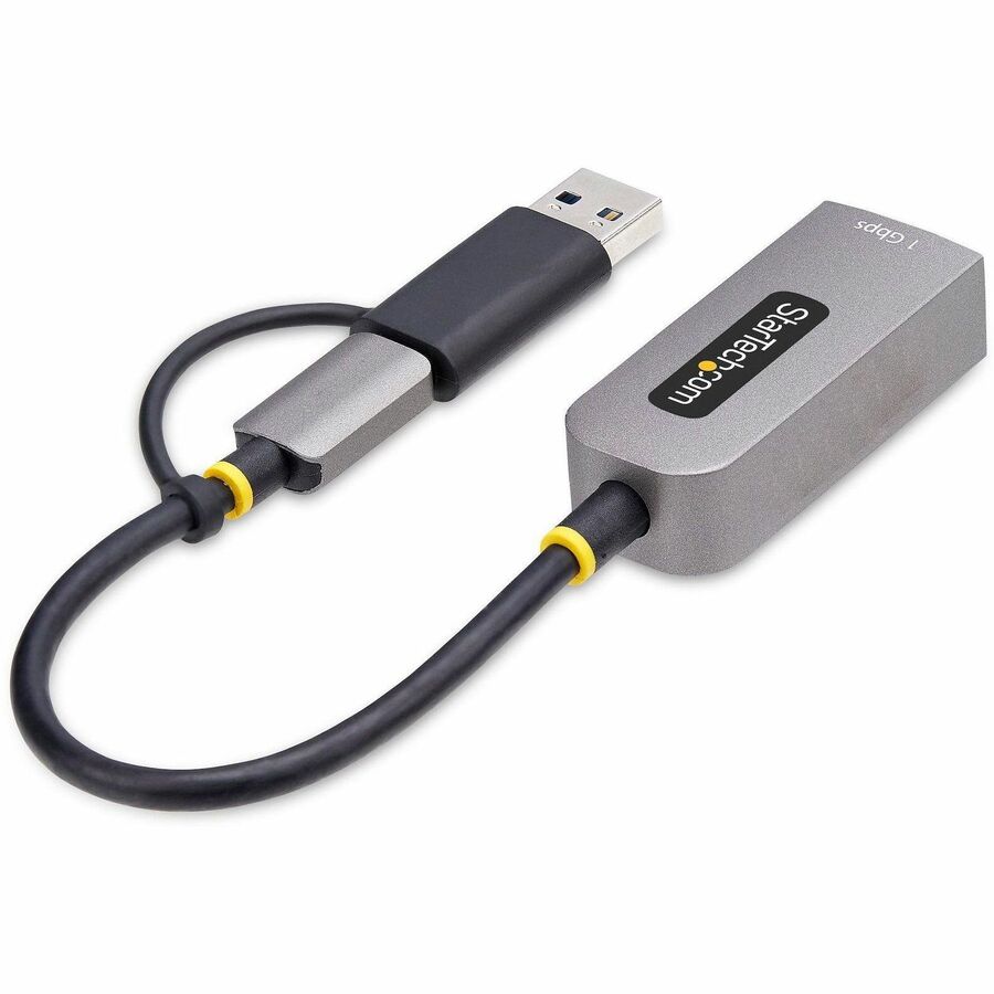 StarTech.com USB-C to to Ethernet Adapter with USB-A Dongle, 10/100/1000Mbps, USB 3.0 to Gigabit Network Adapter, Windows/macOS/Linux — C21GA-USB-ETHERNET