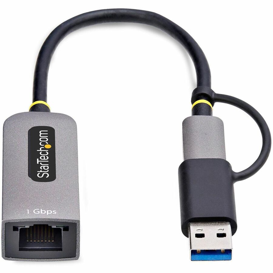 StarTech.com USB-C to to Ethernet Adapter with USB-A Dongle, 10/100/1000Mbps, USB 3.0 to Gigabit Network Adapter, Windows/macOS/Linux — C21GA-USB-ETHERNET