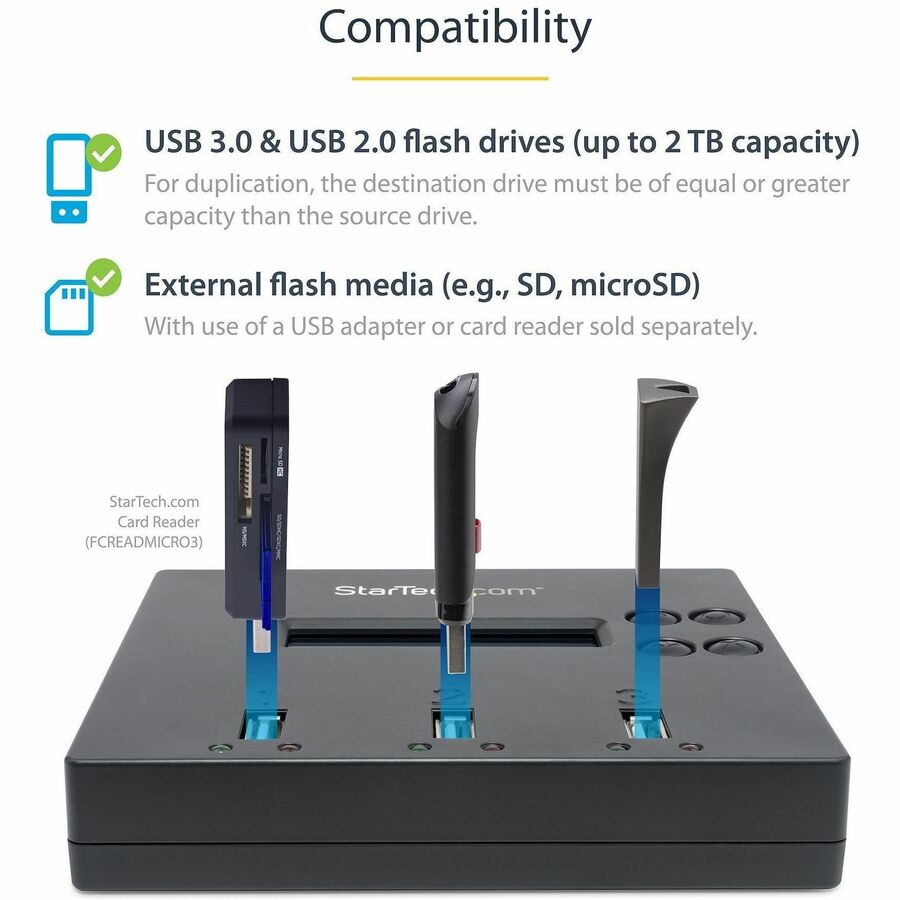 StarTech.com Standalone 1 to 2 USB Thumb Drive Duplicator/Eraser, USB Flash Drive Copier/Cloner, Sector-by-Sector Copy, Sanitizer, TAA — USBDUP12