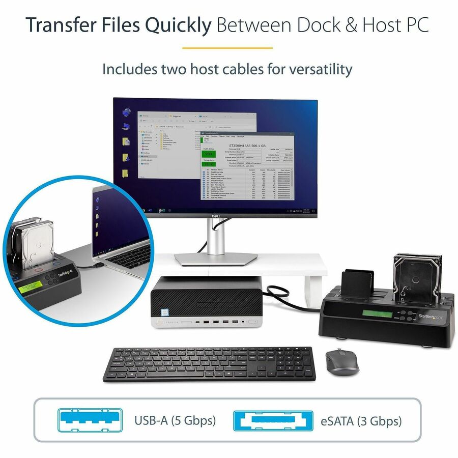 StarTech.com 4-Bay Hard Drive Duplicator and Eraser, External HDD/SSD Cloner / Copier / Wiper Tool, USB 3.0/eSATA to SATA Docking Station — SATDOCK4U3RE