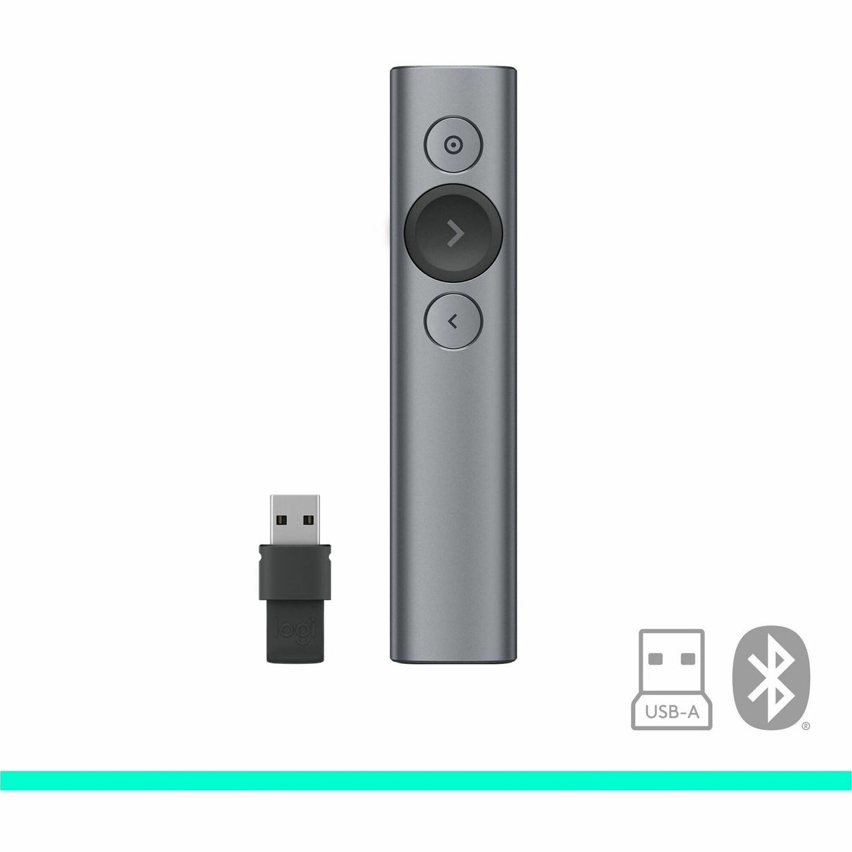Logitech Spotlight Presentation Remote - Universal Wireless Presentation Clicker with Laser Pointer, Advanced Digital Highlighting, Bluetooth, 30 m Range and Quick Charging, Slate — 910-004654