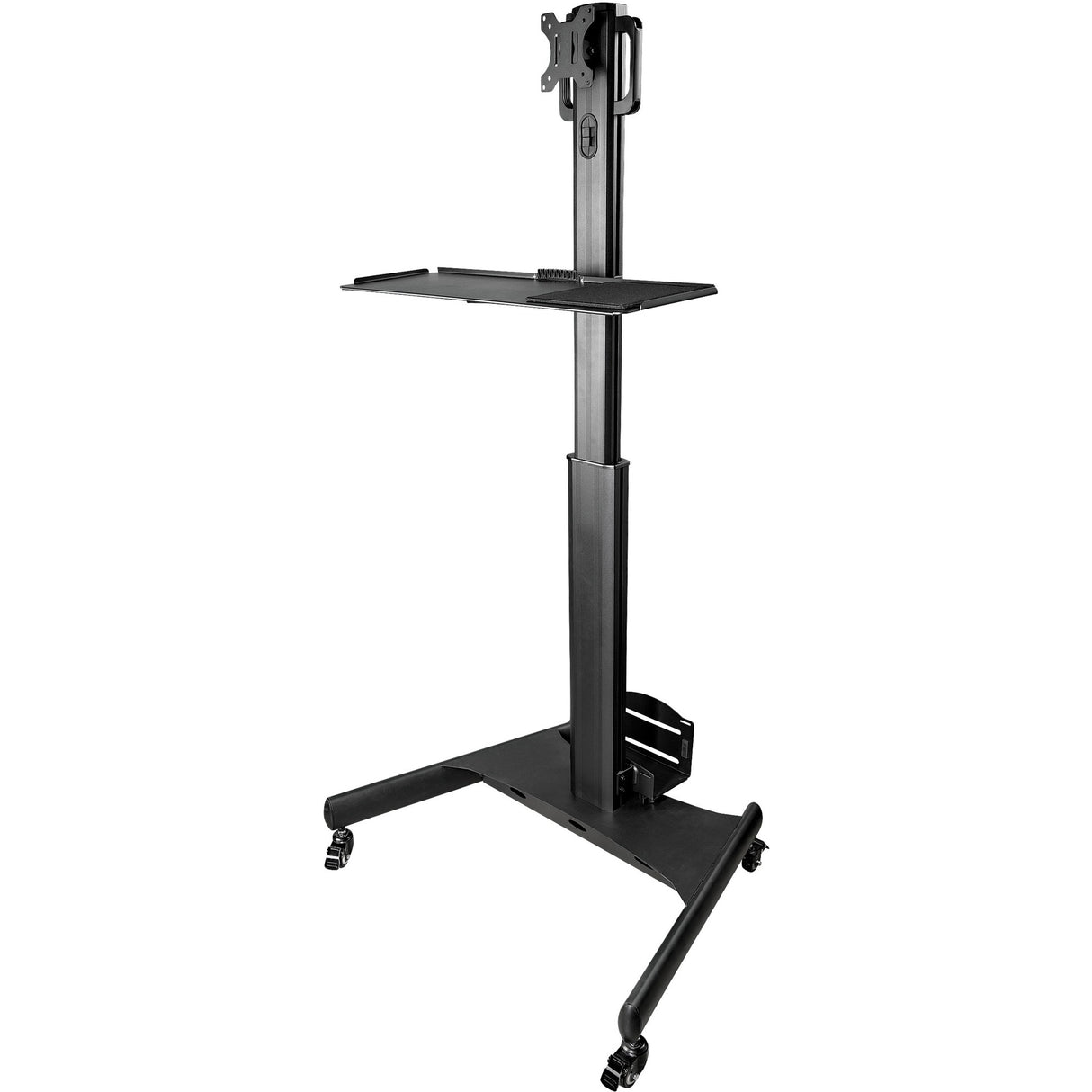StarTech.com Mobile Standing Workstation with Monitor Mount, CPU/PC Holder, Height Adjustable Desktop Computer Cart, Standing Workstation — WKSTNCART