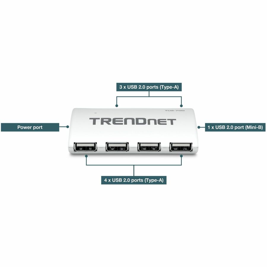 TRENDnet 7-Port USB 2.0 Hub, TU2-700, 7 x USB 2.0 Ports, Backwards Compatible with USB 1.1, Compatible with Windows and macOS, NDAA Compliant — TU2-700