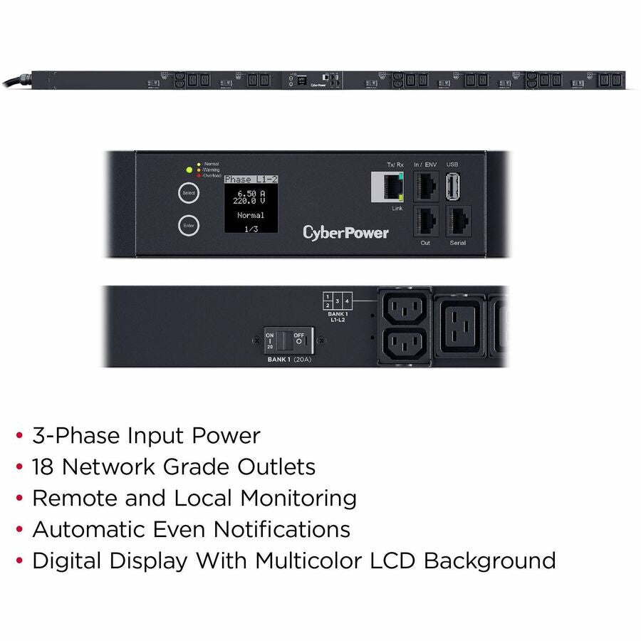 CyberPower PDU33110 3 Phase 200 - 240 VAC 60A Monitored PDU — PDU33110