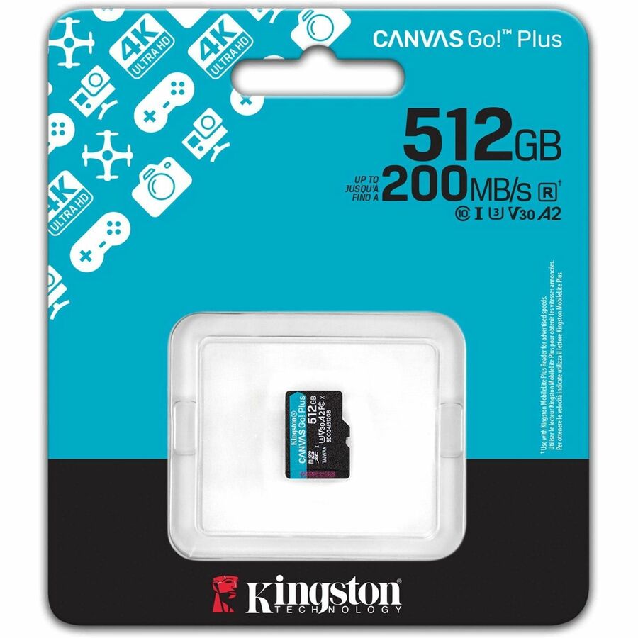 Kingston Canvas Go! Plus 512 GB Class 10/UHS-I (U3) V30 microSDXC - 1 Pack — SDCG4/512GBSP