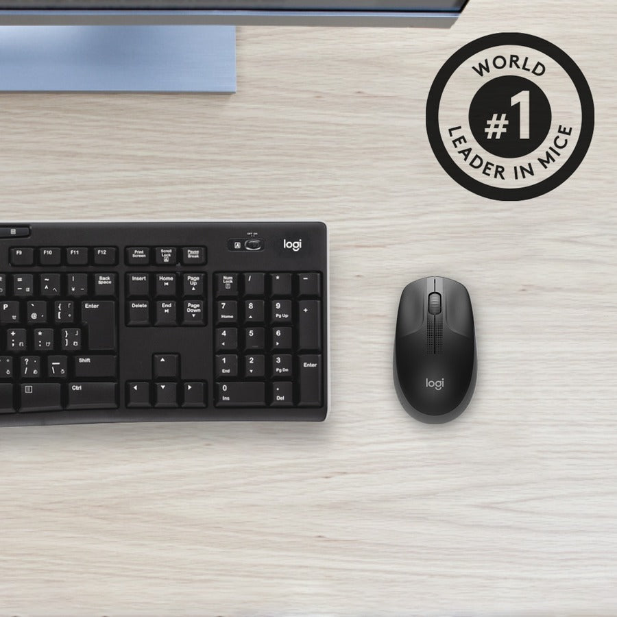 Logitech Wireless Mouse M190 - Full Size Ambidextrous Curve Design, 18-Month Battery with Power Saving Mode, Precise Cursor Control & Scrolling, Wide Scroll Wheel, Thumb Grips (Charcoal) — 910-005901