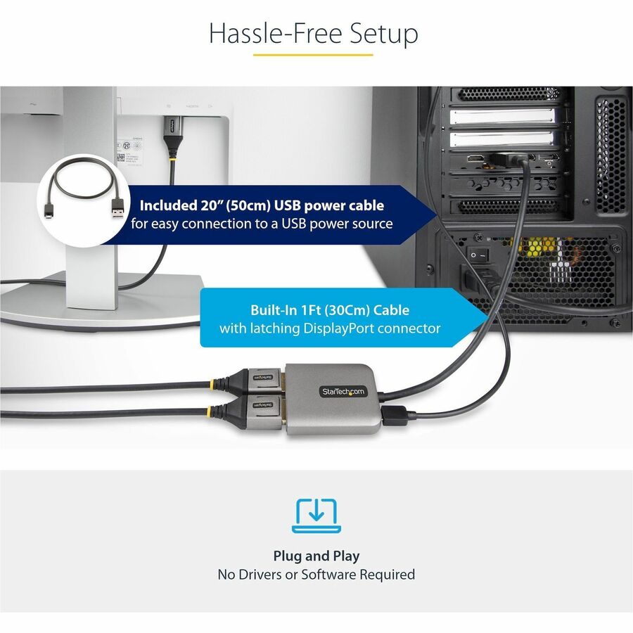 StarTech.com Dual-Monitor DisplayPort 1.4 Splitter, DisplayPort to 2x DP Multi-Monitor Adapter, Dual 5K 60Hz Computer MST Hub, Windows — MST14DP122DP
