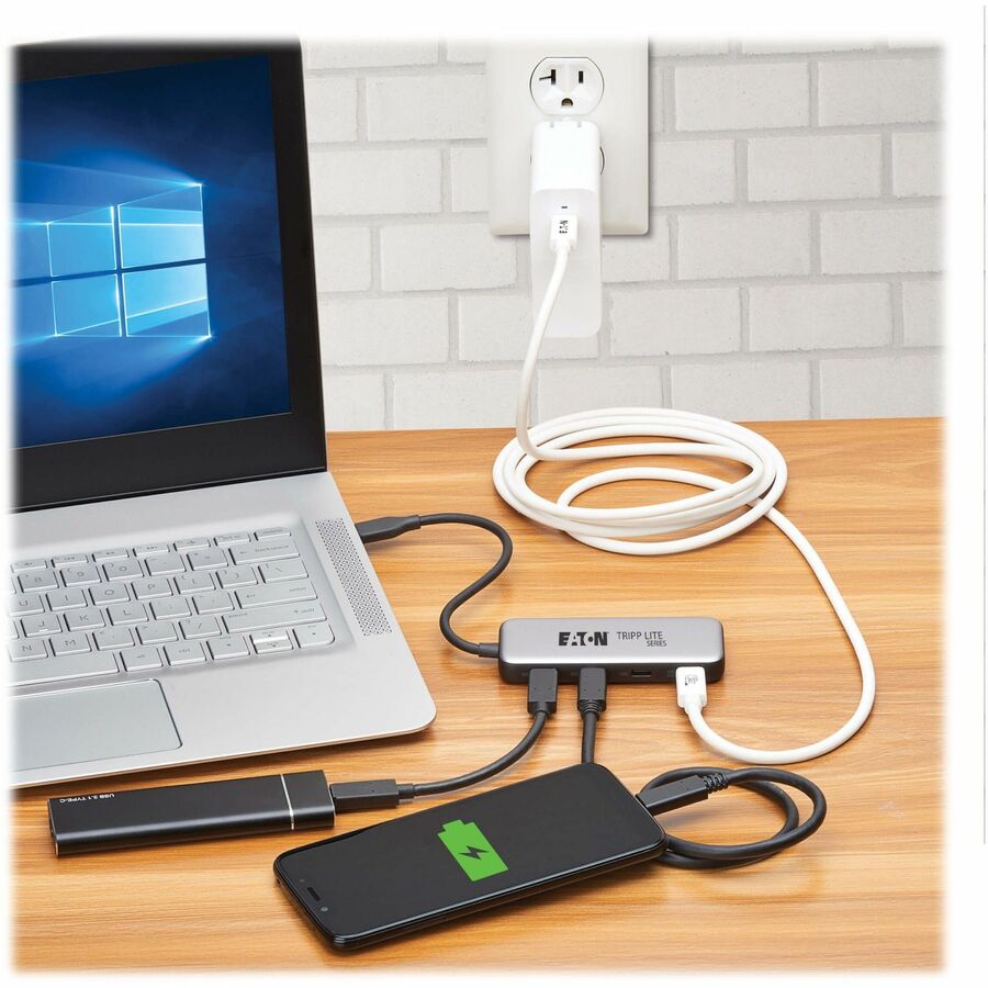 Eaton Tripp Lite Series 4-Port USB-C Hub, USB 3.2 Gen 2 (10 Gbps), 4x USB-C Ports, 100W PD Charging, Thunderbolt 3 Compatible, Gray — U460-004-4C-G2C