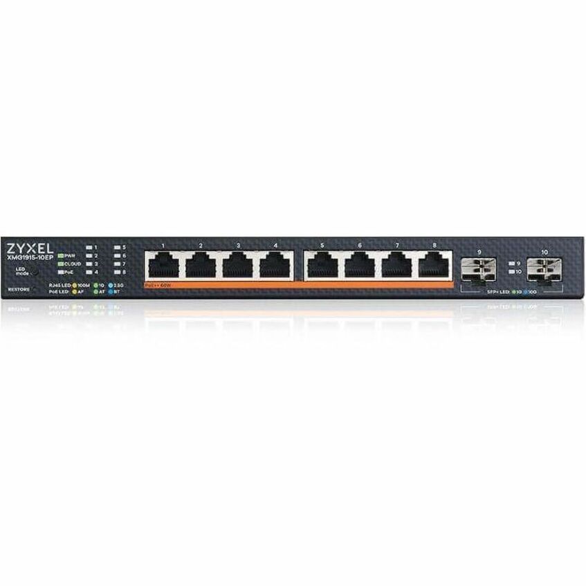 ZYXEL XMG1915-10EP 8-Port 2.5G Multi-Gigabit Smart Nebula Cloud Managed PoE Switch with 2 10G SFP+ Uplinks | 8 PoE+ / PoE++ Ports at 130W | Fanless — XMG1915-10EP