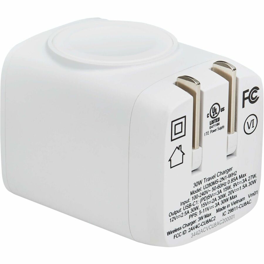 Eaton Tripp Lite Series 30W USB-C Wall & Travel Charger with Apple Watch Pad - MFi Certified, Compact 1-Port Design - White — U280MS-2N1-WH2